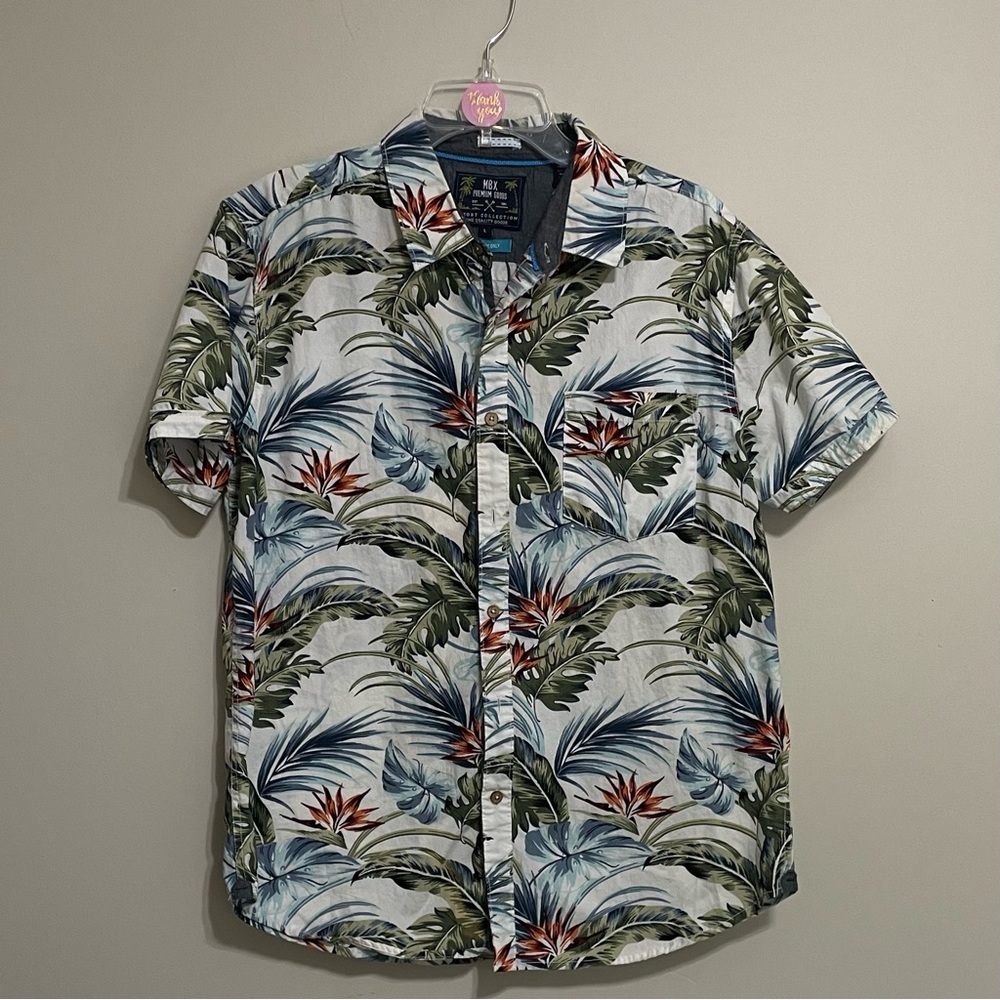 Men's Leaf Print‎ Short Sleeve Shirt~ Size Large 
Caribbean, Tropical or Resort